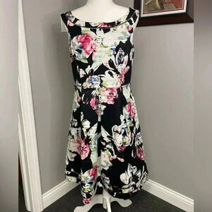 White House Black Market Floral Midi Dress - Black and Pink
